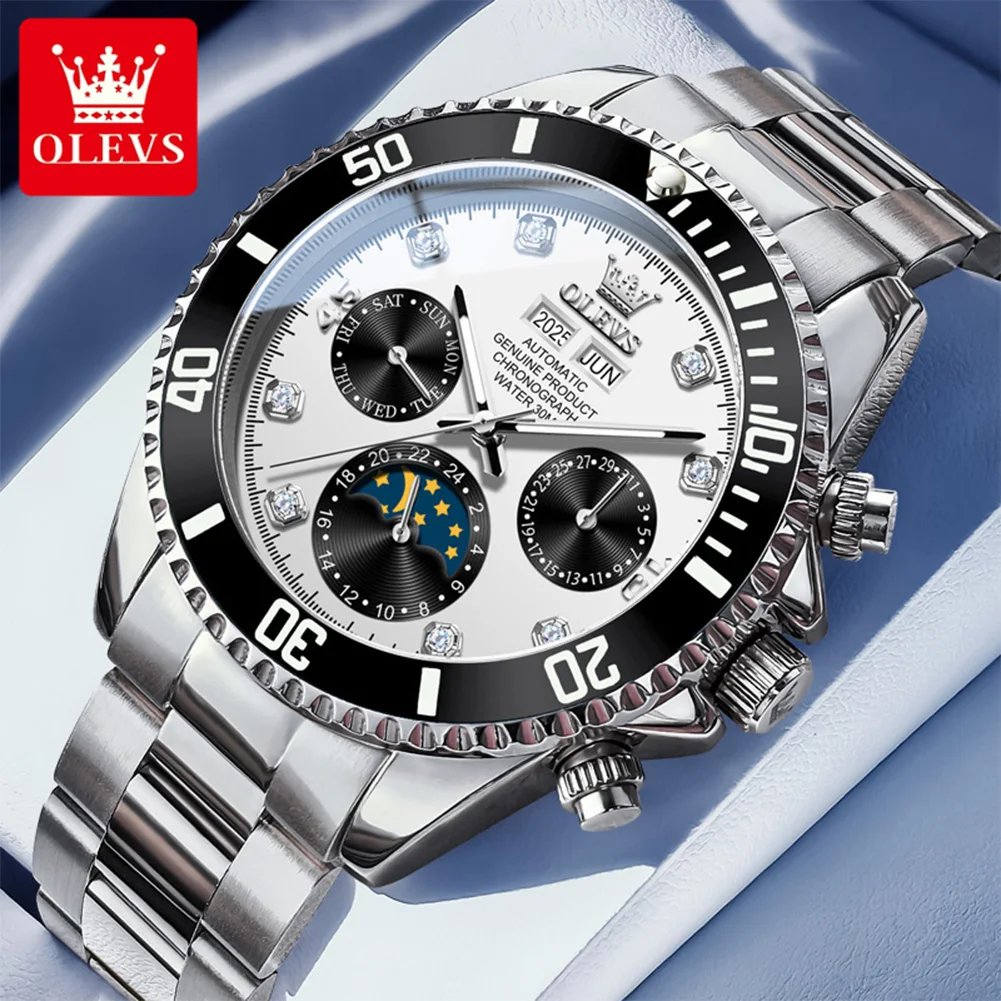 

OLEVS оригинальные водонепроницаемые многофункциональные мужские наручные часы из нержавеющей стали, модные роскошные автоматические механические часы для мужчин