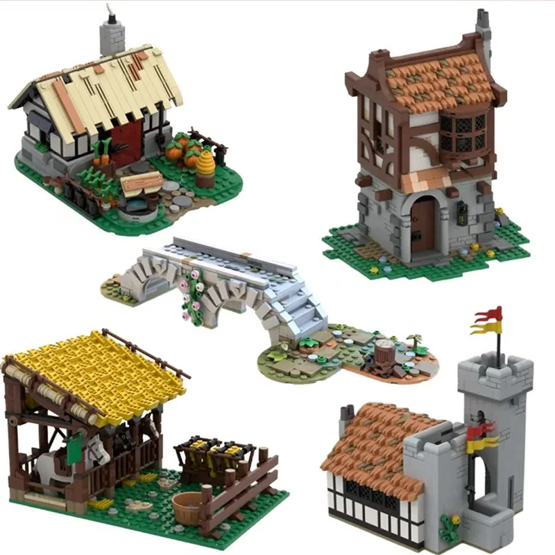 

Medieval Village Farmhouse Building Blocks - Small Building Model Kit Creative Bricks for Adults Kids DIY Educational Toy Gift