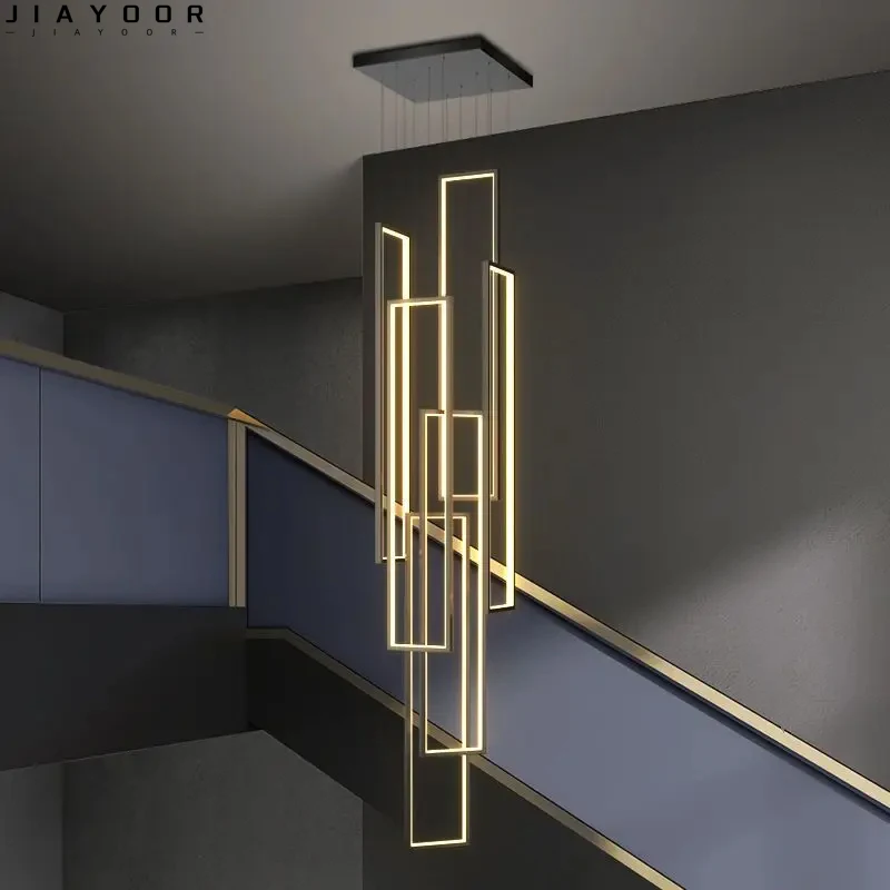 

Modern And Fashionable Rectangular Staircase LED Large Chandelier Duplex High-Rise Living Room Hotel Chandelier Home Decoration