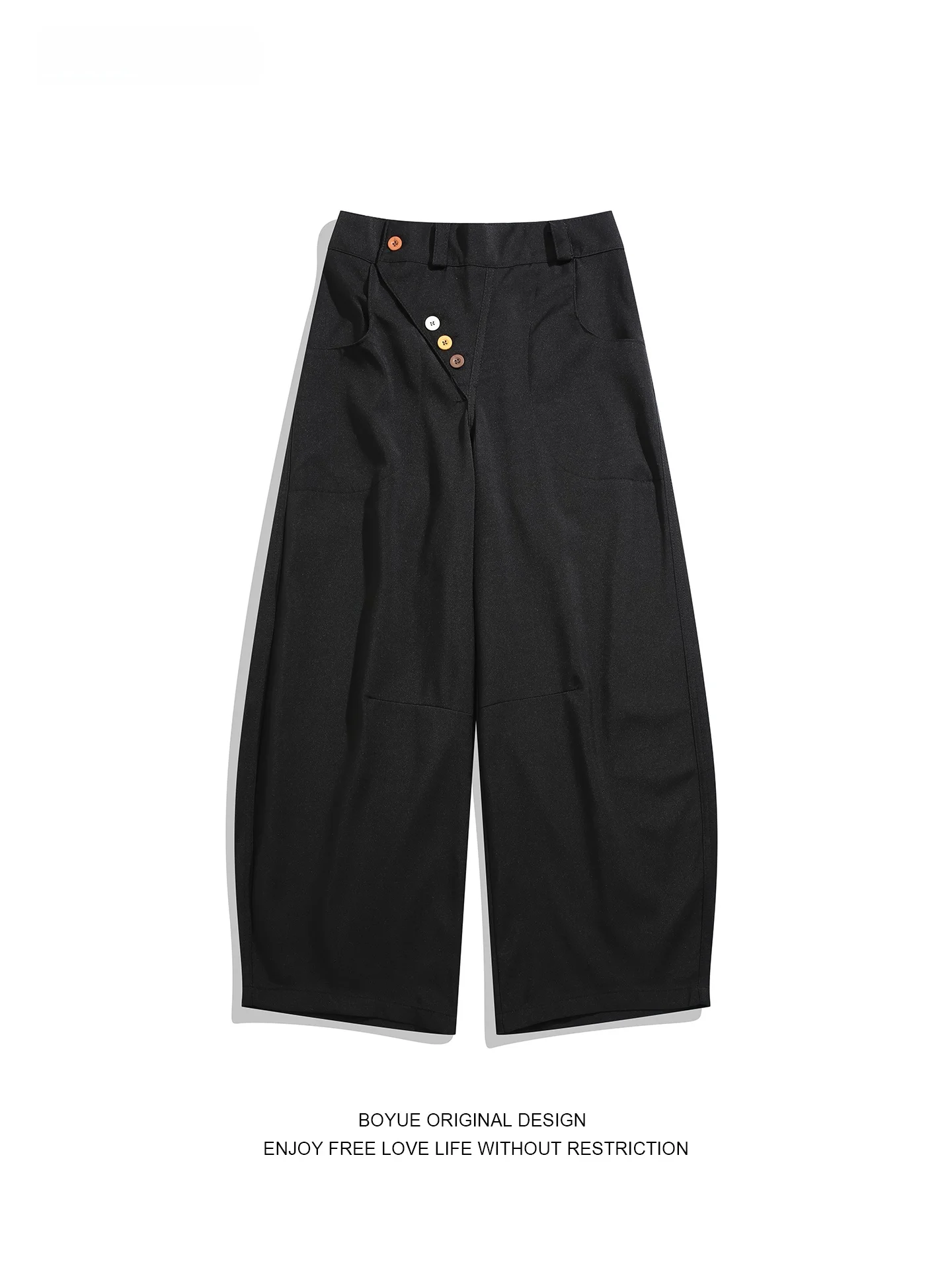 

Брюки Boyue в стиле ретро, широкие, свободные, повседневные, длинные, с пуговицами, модные, молодежные, осенние, из полиэстера