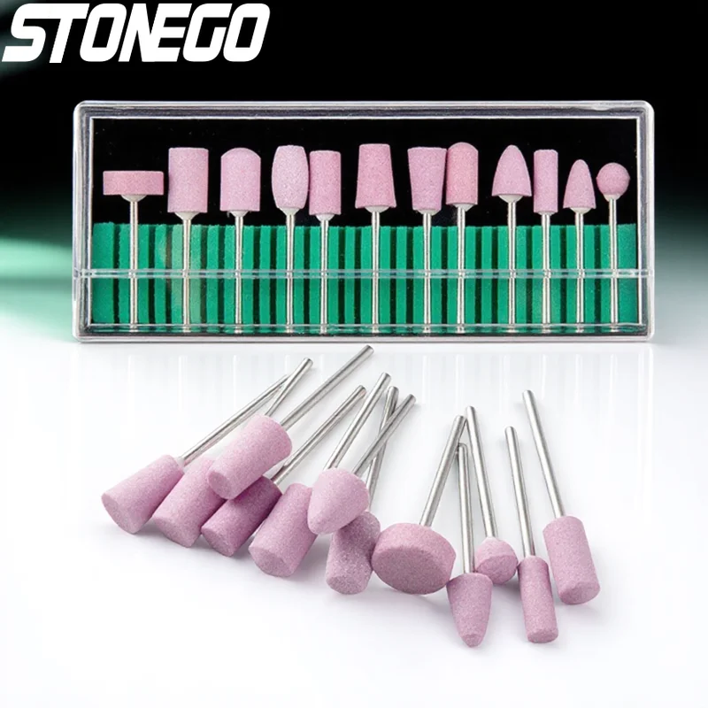 12 pezzi set manicure elettrica punte da trapano per unghie al quarzo lucidatura testa frese rosa pedicure lime per fresatura per nail art