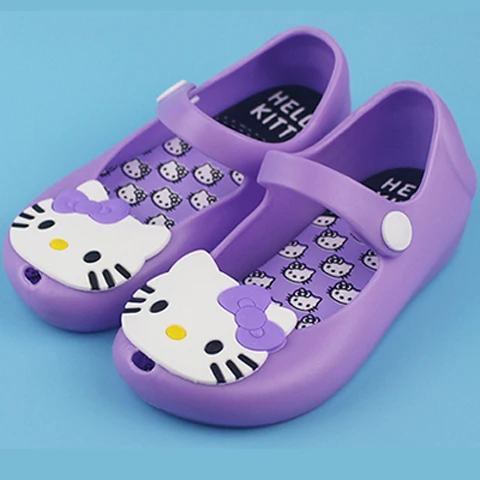 

2024 New Hello Kitty Cartoon Girls' Princess purple Sandals Four Seasons summer Children's Shoes