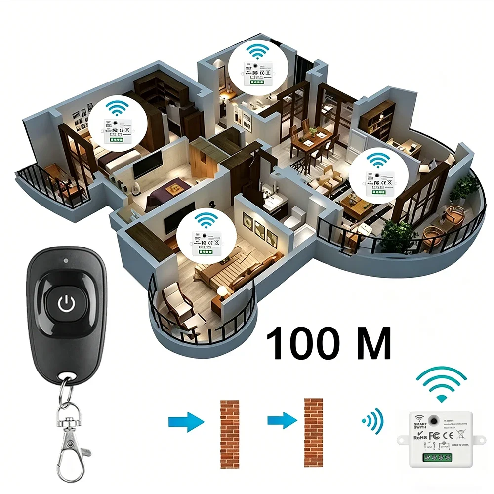 KEBIDUMEI 5Pcs 433MHz Mini Wireless Remote Receiver 110V/220V 10A Relay Universal Remote Control Switch For Home LED Light Lamp