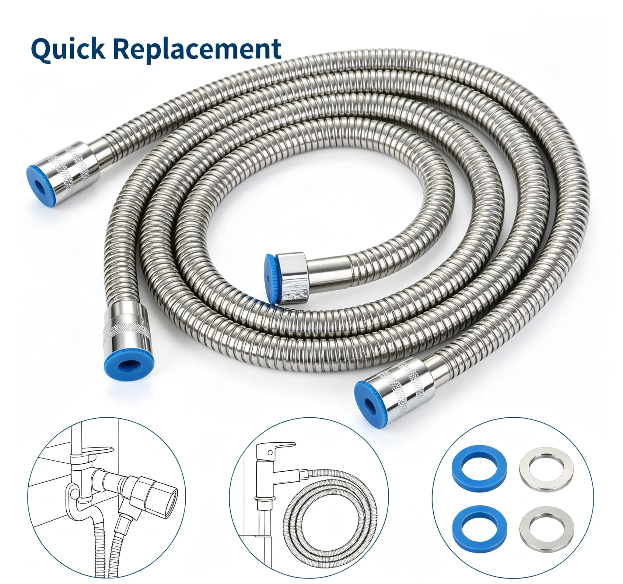 Flexible Stainless Steel Shower Hose Waterproof Bathroom Water Pipe Replacement Shower Head Tube For Bathroom Accessories