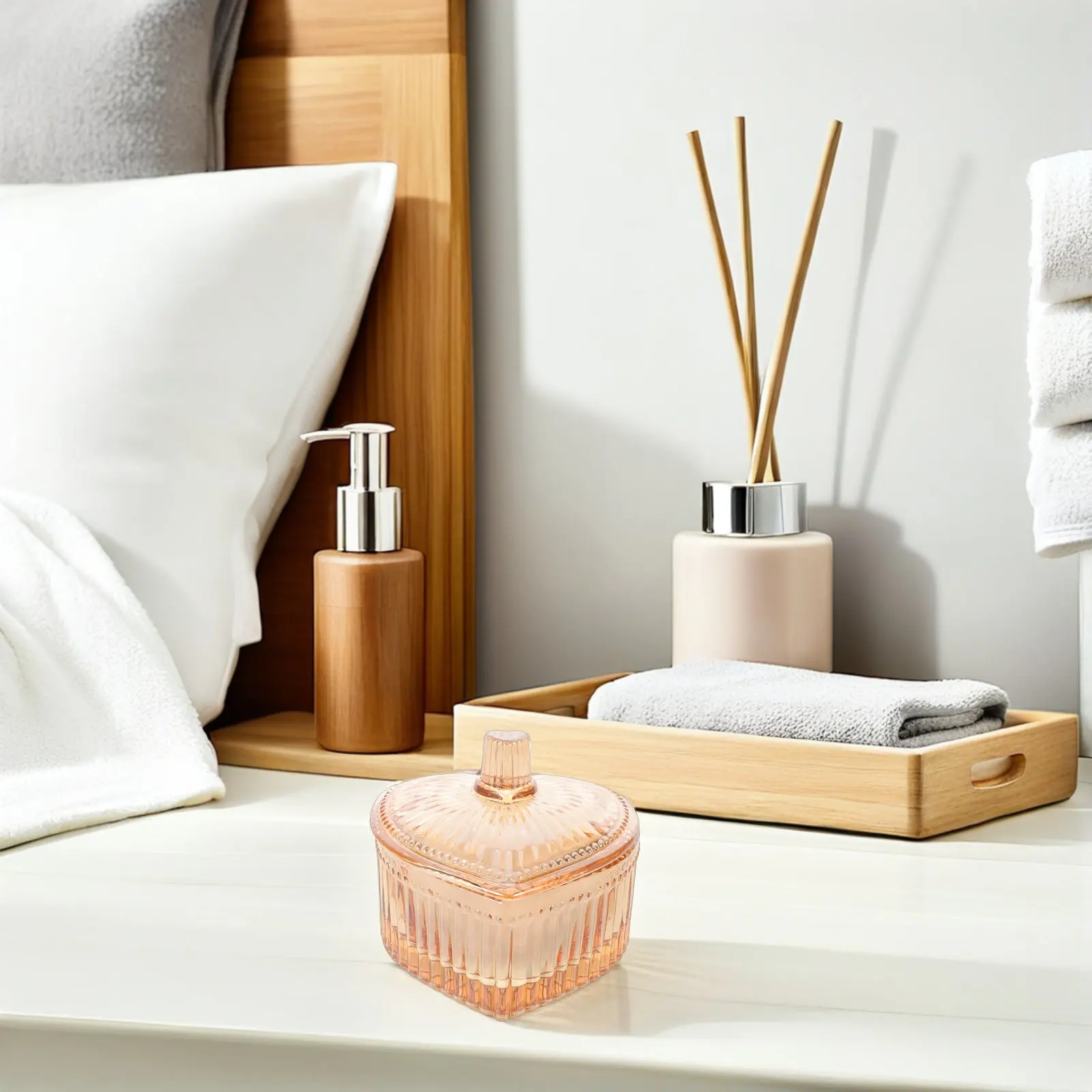 Heart Shaped Powder Puff Glass Container Washable Makeup Applicator Soft Puff Storage Box Portable Oil Control for Face