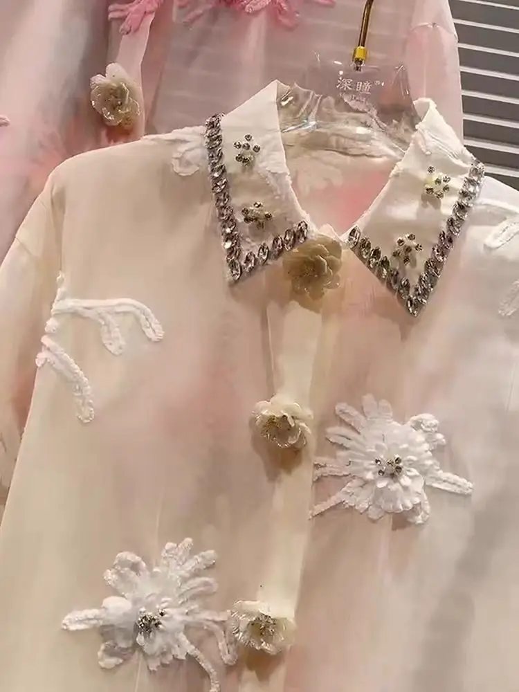 High-end เย็บปักถักร้อยเพชร Stitch ครีมกันแดดเสื้อผู้หญิง 2025 ฤดูใบไม้ผลิฤดูร้อนบางเสื้อสเวตเตอร์ถักเกาหลีเสื้อผ้ายอดนิยม