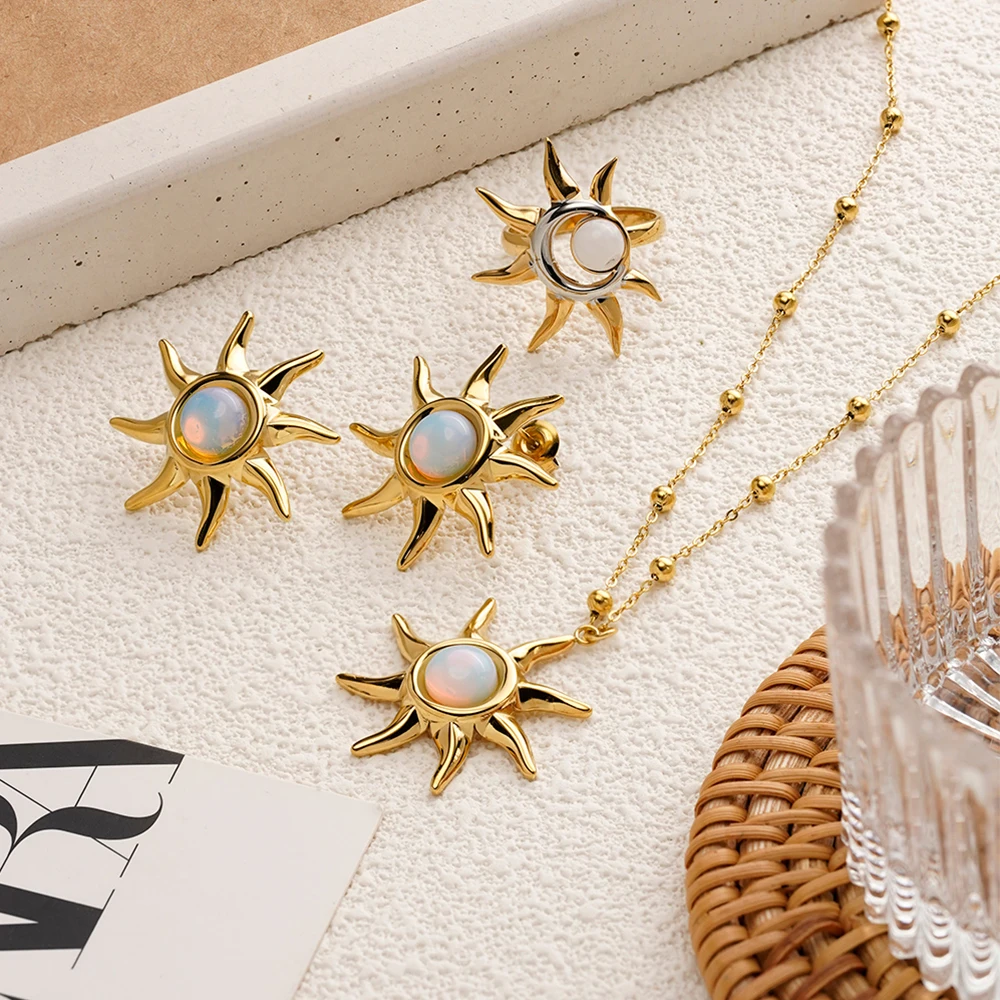 ENFASHION Para Mujer Sunflower Pendant Necklace For Women's Stainless steel 18K Plated Gold Delicate Earrings Jewelry P253625