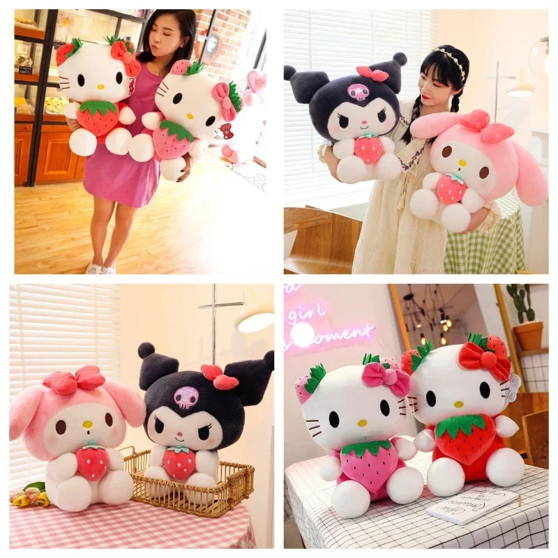 

Big Sanrio Strawberry Anime Toys Kawaii Kuromi My Melody Plush Soft Stuffed Pillow Doll Hello Kitty Room Decor Plushie Kids Gift