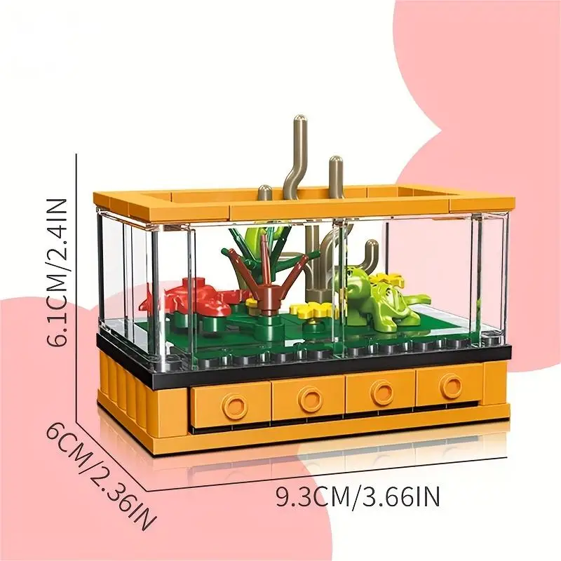 63PCS Turtle Ornamental Box Building Blocks Set Mini Fish Tank Series Assemble Bricks DIY Educational Toys Kids Christmas Gifts