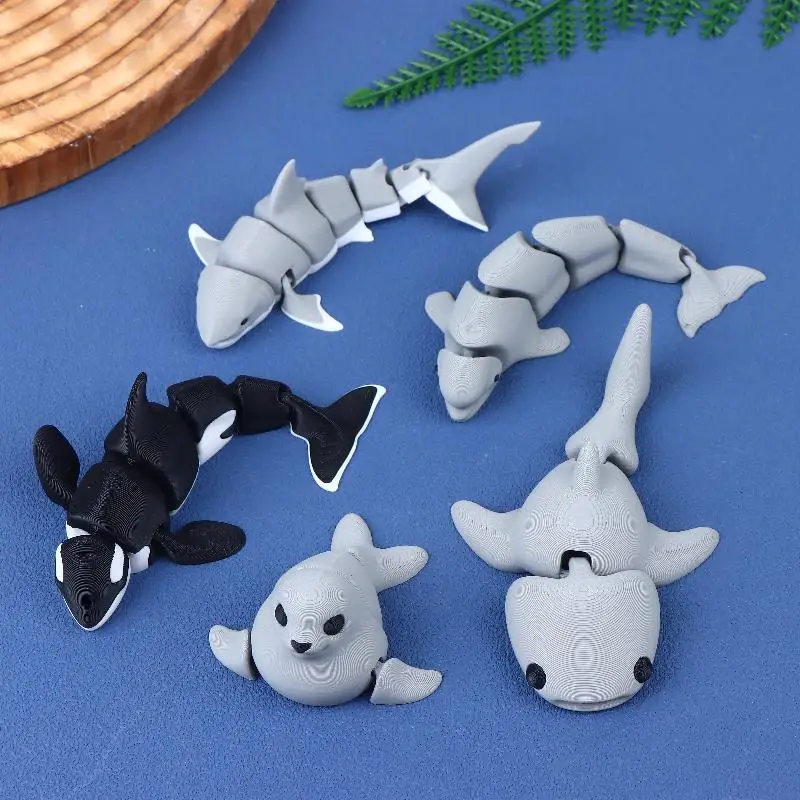 New 3D Printed Small Animal Joint Flexible Simulation Shark Killer Whale Ornament Home Decoration Gift For Friends Family