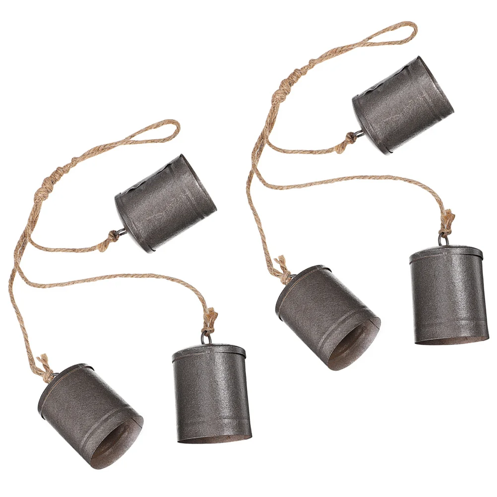 2 Pcs Wind Chimes Outdoor Tin Bucket Bell Rural Hanging Bells Cow Cluster on Rope