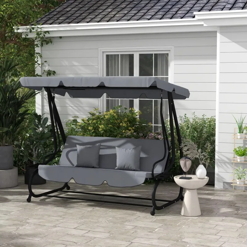 Adjustable canopy chair with cushions and pillows for porch patio furniture