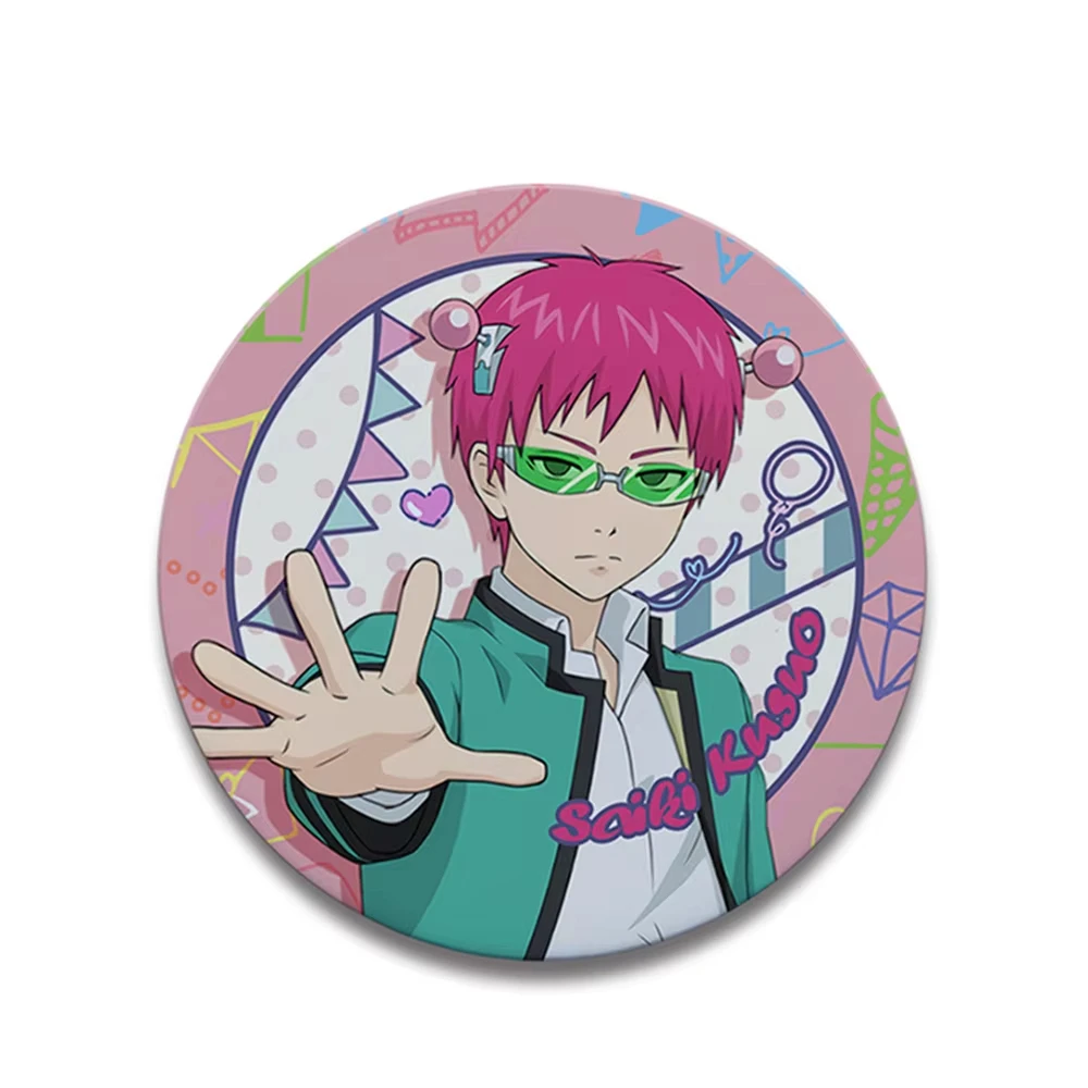 The Disastrous Life of Saiki K Round Anime Button Badge Lapel Pins Brooch Cosplay Accessory Bag Decoration Gift for Anime Lovers