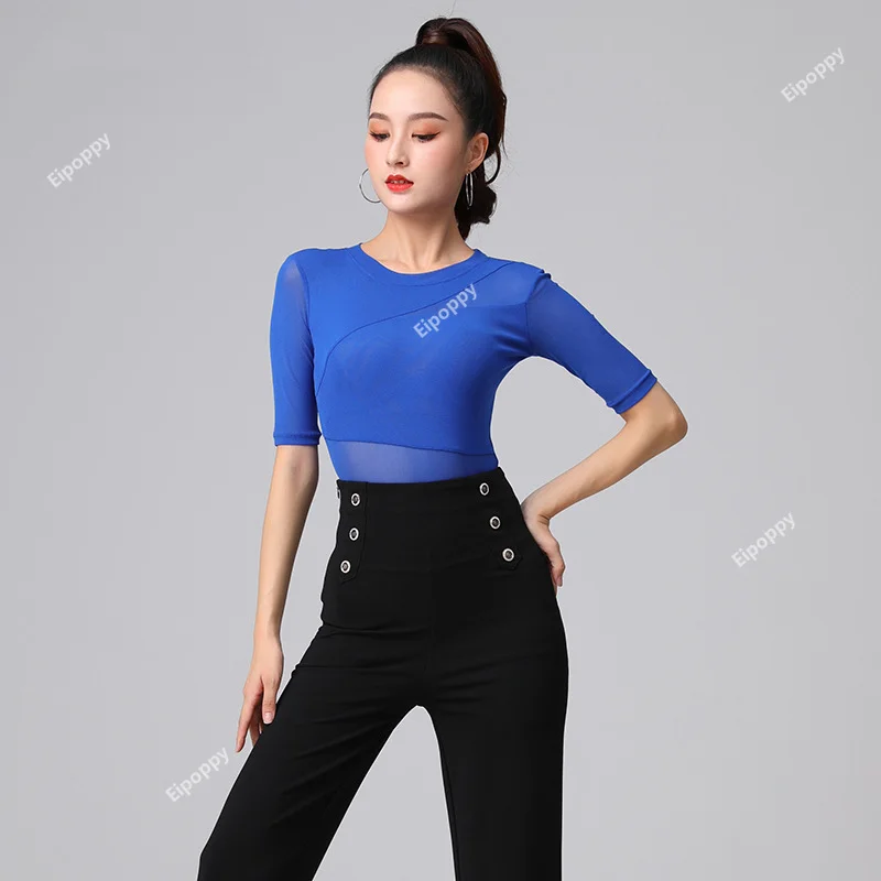 Vrouwen Latin Dance Tops Mode Sexy Mesh Shirt Oefenkleding Nieuwe Stijldansen Beroep Prestatie Vrouwelijke Kleding