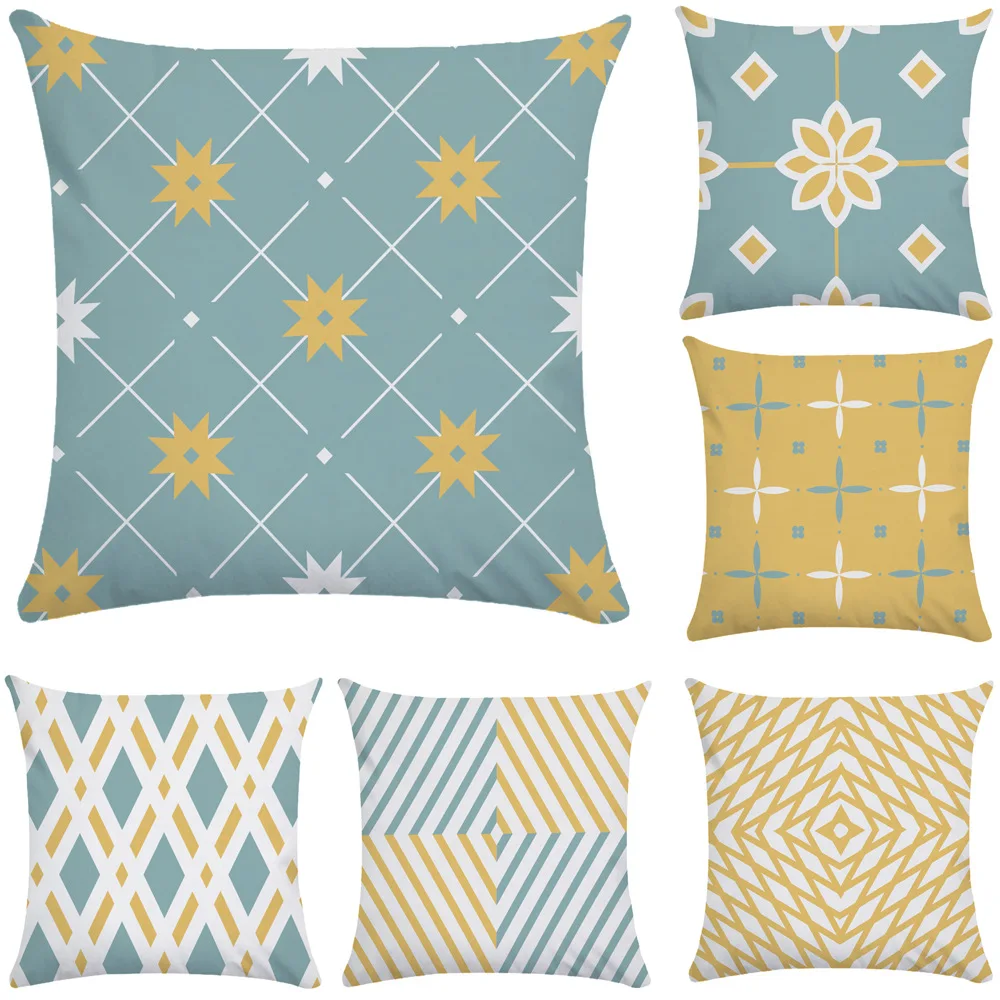 Cushion Cover Yellow Blue Geometry Striped Curve Pillowcase Soft Pillow Case Short Plush Pillow Cover Hotel Garden Throw Pillows
