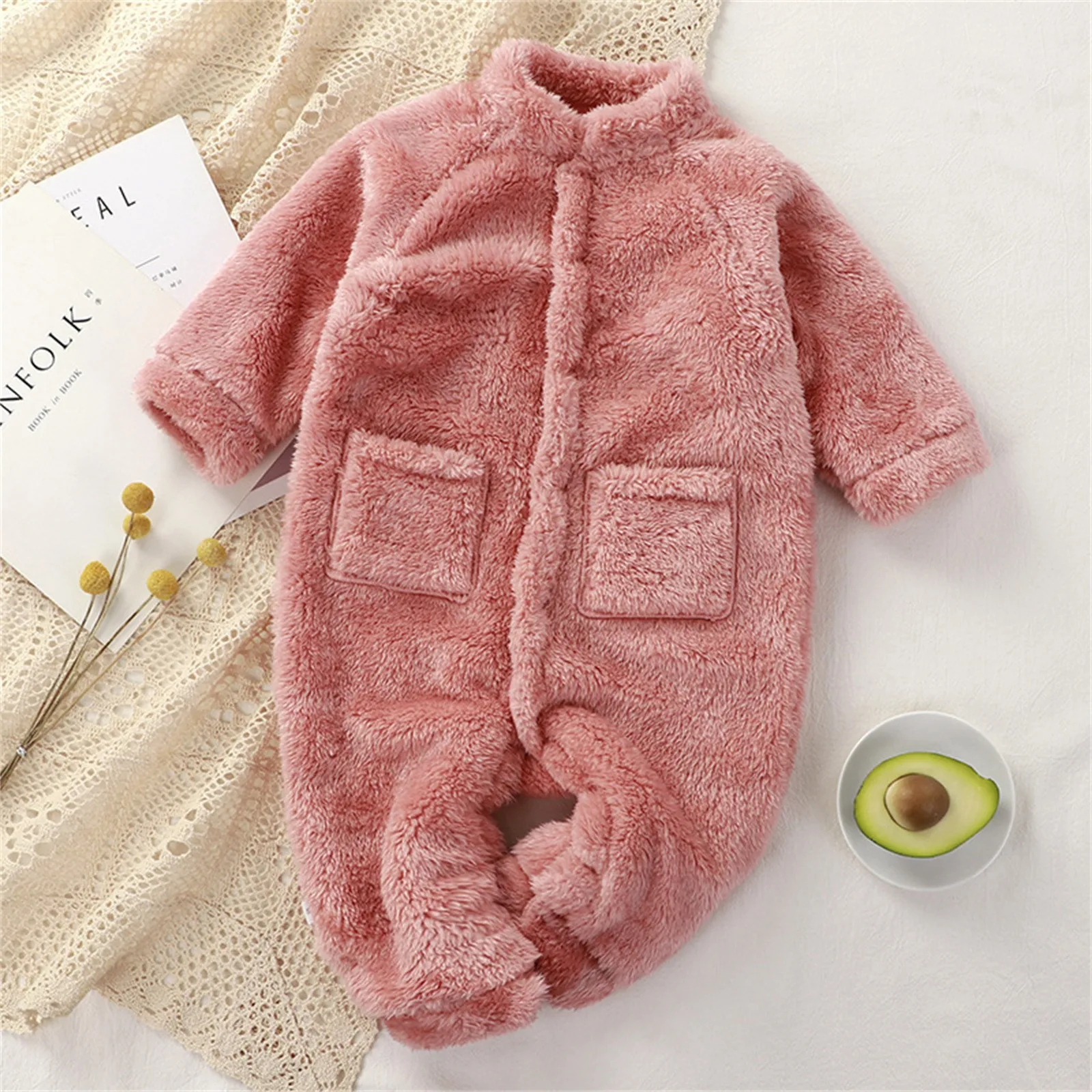 Fleece Toddler Romper for Girls Boys Soft Warm Newborn Clothes Infant Overalls with Pockets 2024 New Baby Winter Jumpsuits