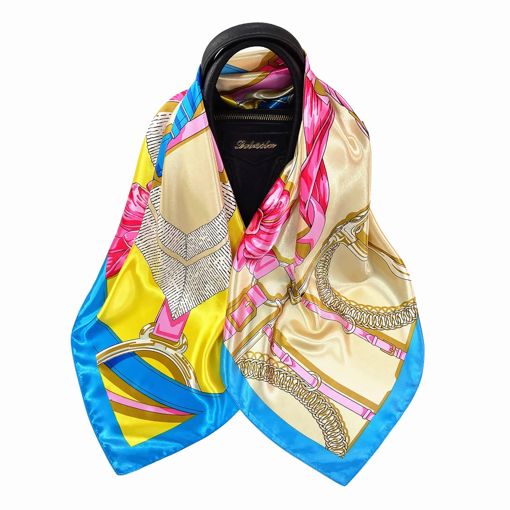 90cm France New Geometric Belt Chain Femininity All-match Large Square Scarf Travel Beach Sunscreen Shawl Scarf Small Neck Scarf