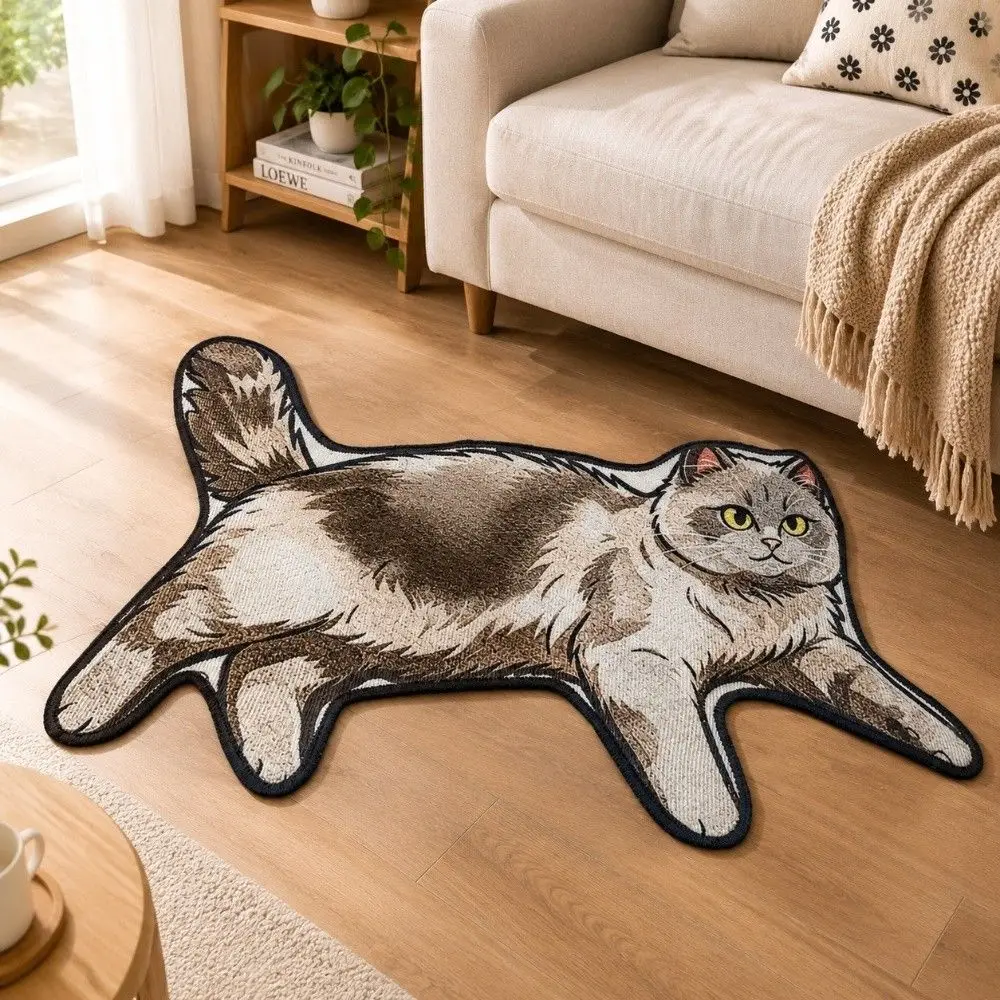 Easy Match Non Slip Cat Floor Mat Cartoon Cat Shape Not Easy To Shed Bathroom Rug Absorbent Cat Shaped Rug Bathroom