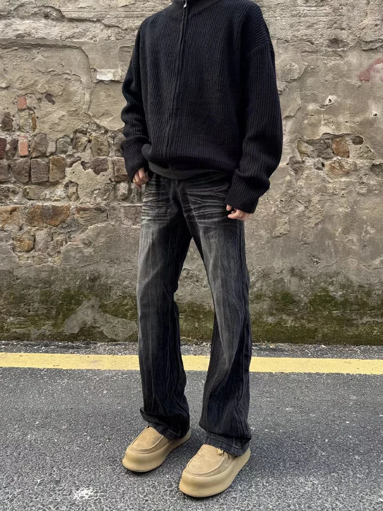 

Мужские джинсы Bla Bamboo Node Lightning Pattern Flared: весенне-осенние, прямые, зауженные, в американском уличном стиле