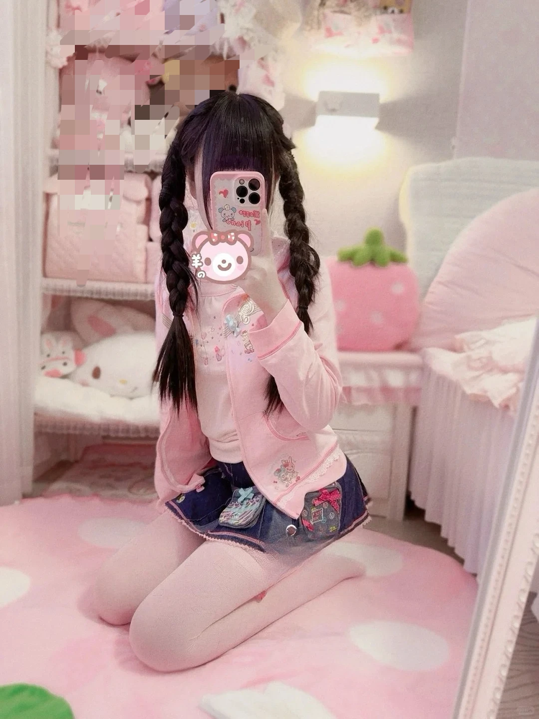Japanese Kawaii Hoodie Long Sleeve Women Casual Pink Cartoon Print Lolita Sweatshirt Subculture Harajuku Sweet Women Clothing