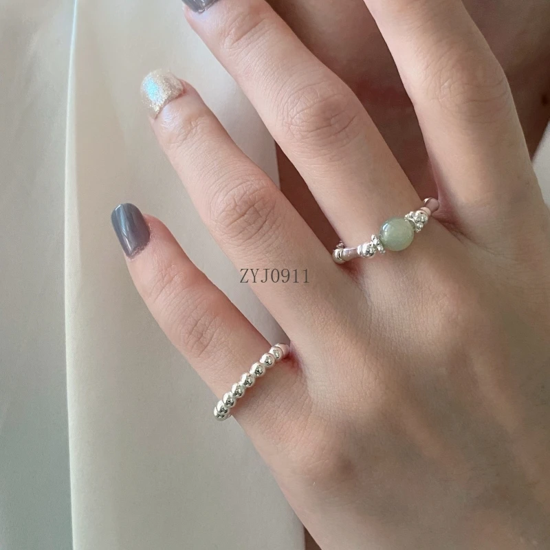 خاتم من الفضة الإسترليني من الخيزران المكسور من اليشم الهيتي مصنوع يدويًا مطرز بحبل مرن صيني جديد