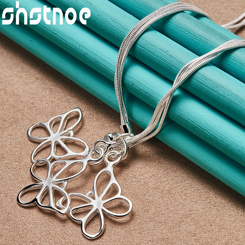 

SHSTONE 925 Sterling Silver Three Butterfly Chain Necklace For Women Engagement Wedding Birthday Party Fashion Jewelry Gift