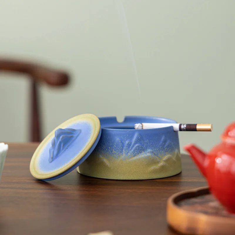 

Mountain Ceramic Snow Mountain Ashtray Retro With Lid Ceramic Ash-Proof Ashtray Decoration Ornament Windproof Ash-Proof Gift