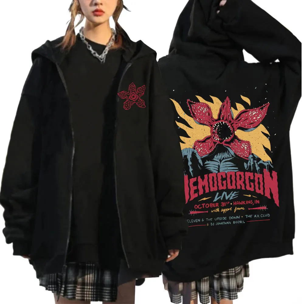 Eddie munson o demogorgon zíper hoodie das mulheres dos homens cannibal flor monstro impressão cardigan moletom com capuz harajuku streetwear