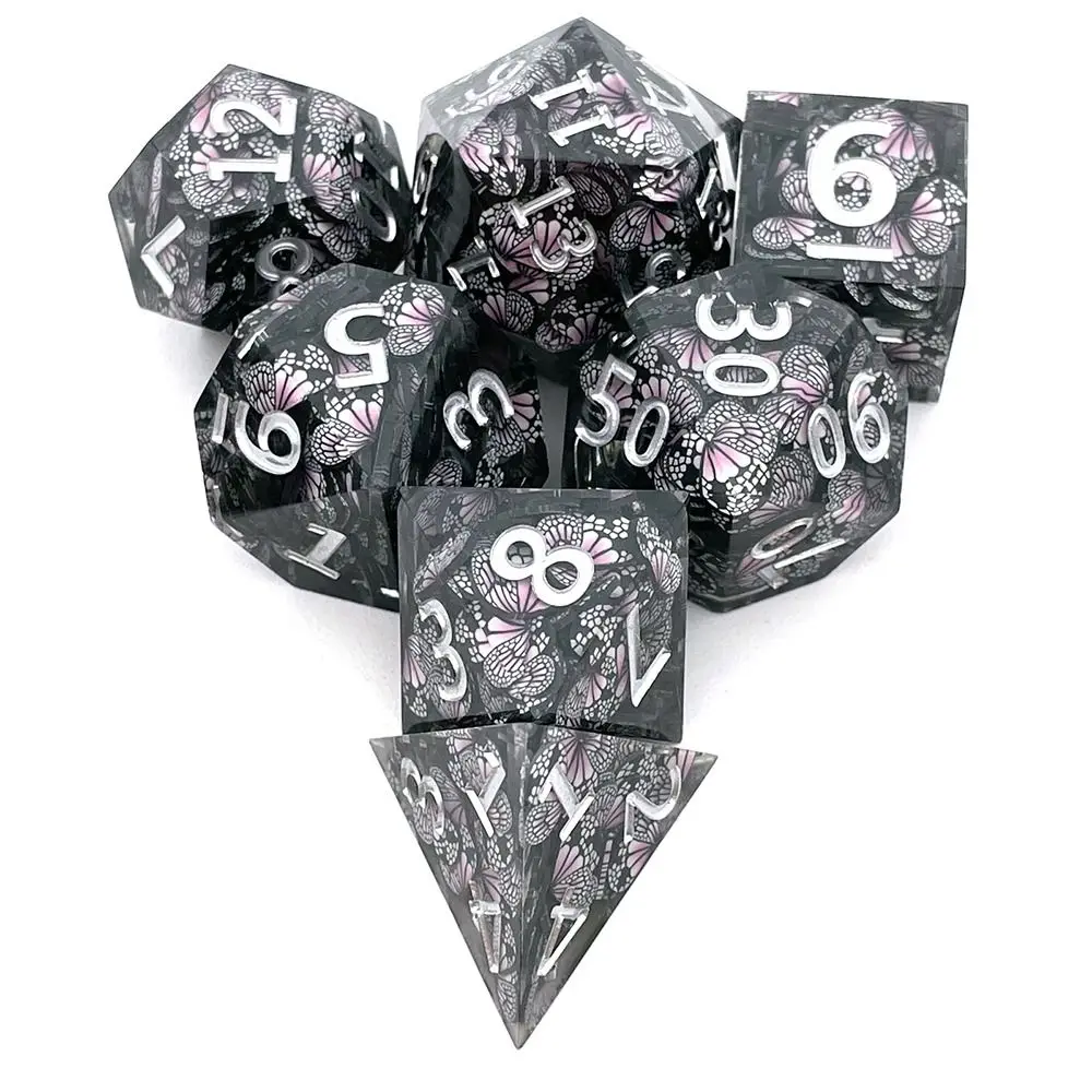 Conjunto De Dados De Resina Poliédrica, Decoração De Borboleta Preta, Jogos De Mesa, Acessório De Dados, D & D DND, D6, D8, D10, D12, D20, 1 conjunto