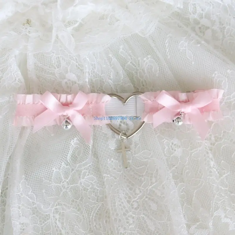 

N7YF Garter Belt for Cross Pendant Bowknot Leg Ring Thigh Sexy Harajuku Harness Japanese Girl Suspender for Stocking