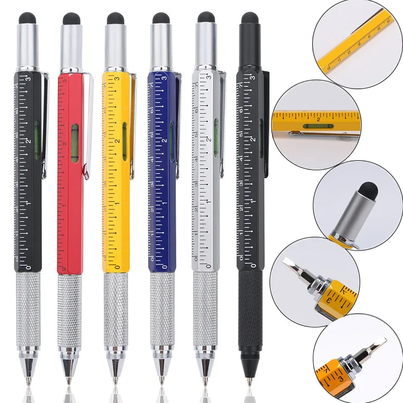

6 In1 Handheld Screwdriver Ballpoint Pen Tool Multifunction Measure Technical Ruler Screwdriver Touch Screen Stylus Spirit Level
