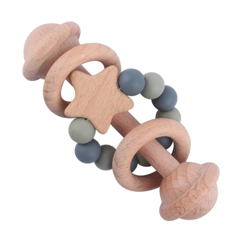 Infant Handhold Shaking Beech Teething Toy Rattle Educational Baby Silicone Bead Chain Auditory Enlightenment