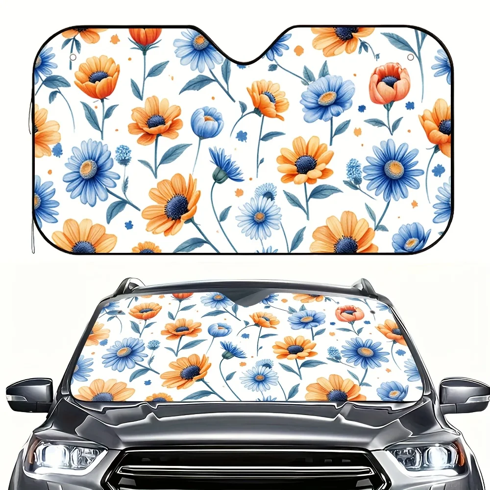 

1pc Yellow And Blue Flowers Car Sun Visor Effective Sun Barrier For Drive In Movie Nights Fun Loving Vehicle Accessory Universal