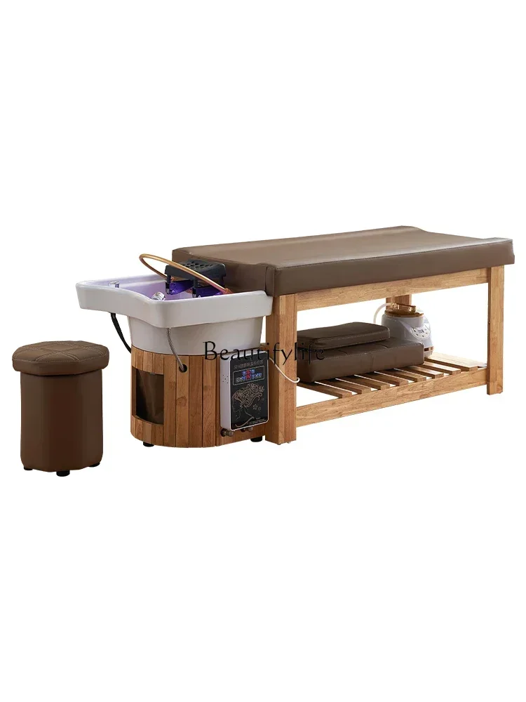 

ls 04 Solid Wood Shampoo Chair Hair Salon Ear Cleaning Thai Ceramic Basin Head Therapy Bed Water Circulation Fumigation