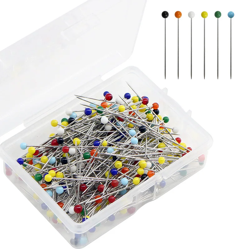 100Pcs/Box Colorful Round Glass Head Pins Stitch Straight Push Positioning Needles Sewing Accessoires for Dressmaking DIY Tools