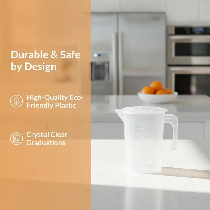 Kitchen Baking Graduated Measuring Cup Large Capacity Clear Plastic with Sealed Lid for Cooking Liquid Measuring Use