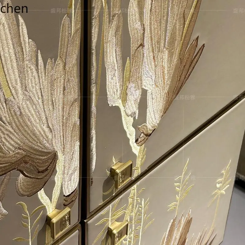 ZML light luxury leather embroidery home villa modern design high-end creative living room locker