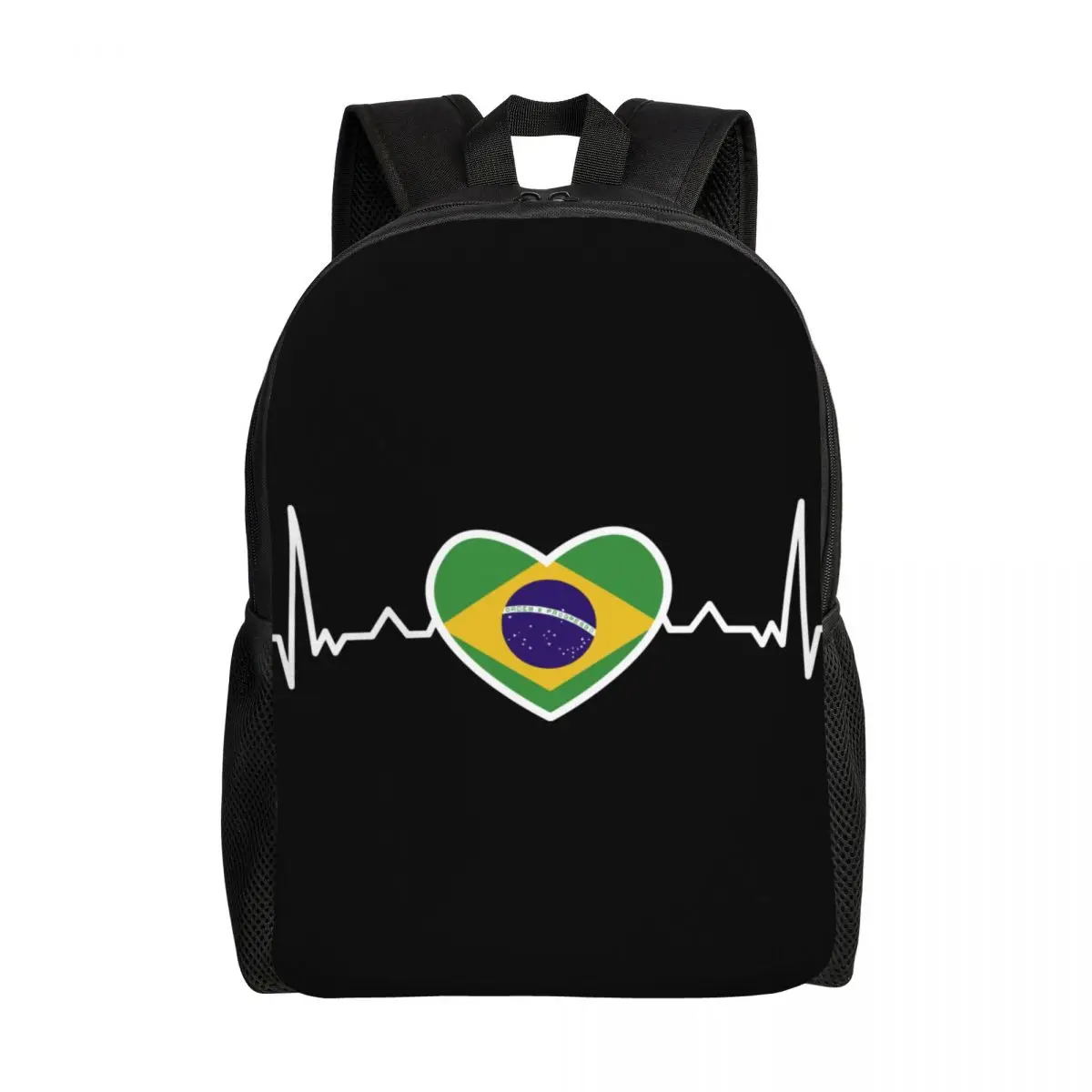 

Custom Heartbeat Ecg Brazil Flag Pulse Backpacks for Girls Boys Brazulian Pride School College Travel Bags Men Women Bookbag