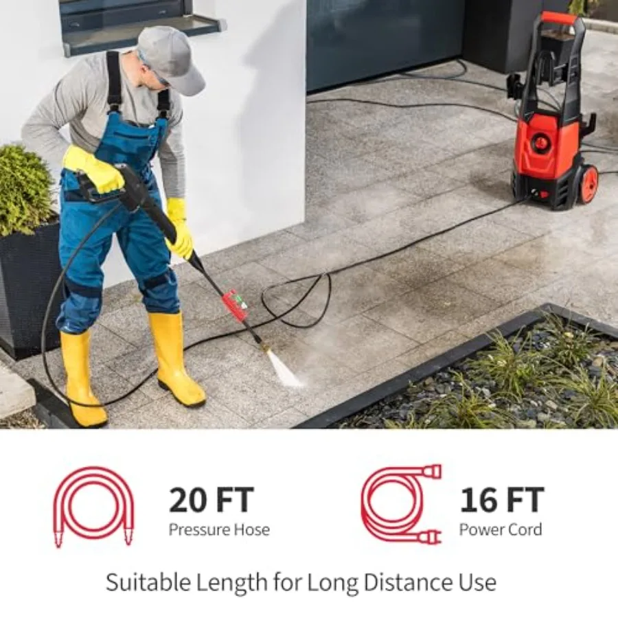 Portable Electric Pressure Washer with Foam Cannon and 4 Quick Connect Nozzles for Efficient Outdoor Cleaning of Cars Driveways
