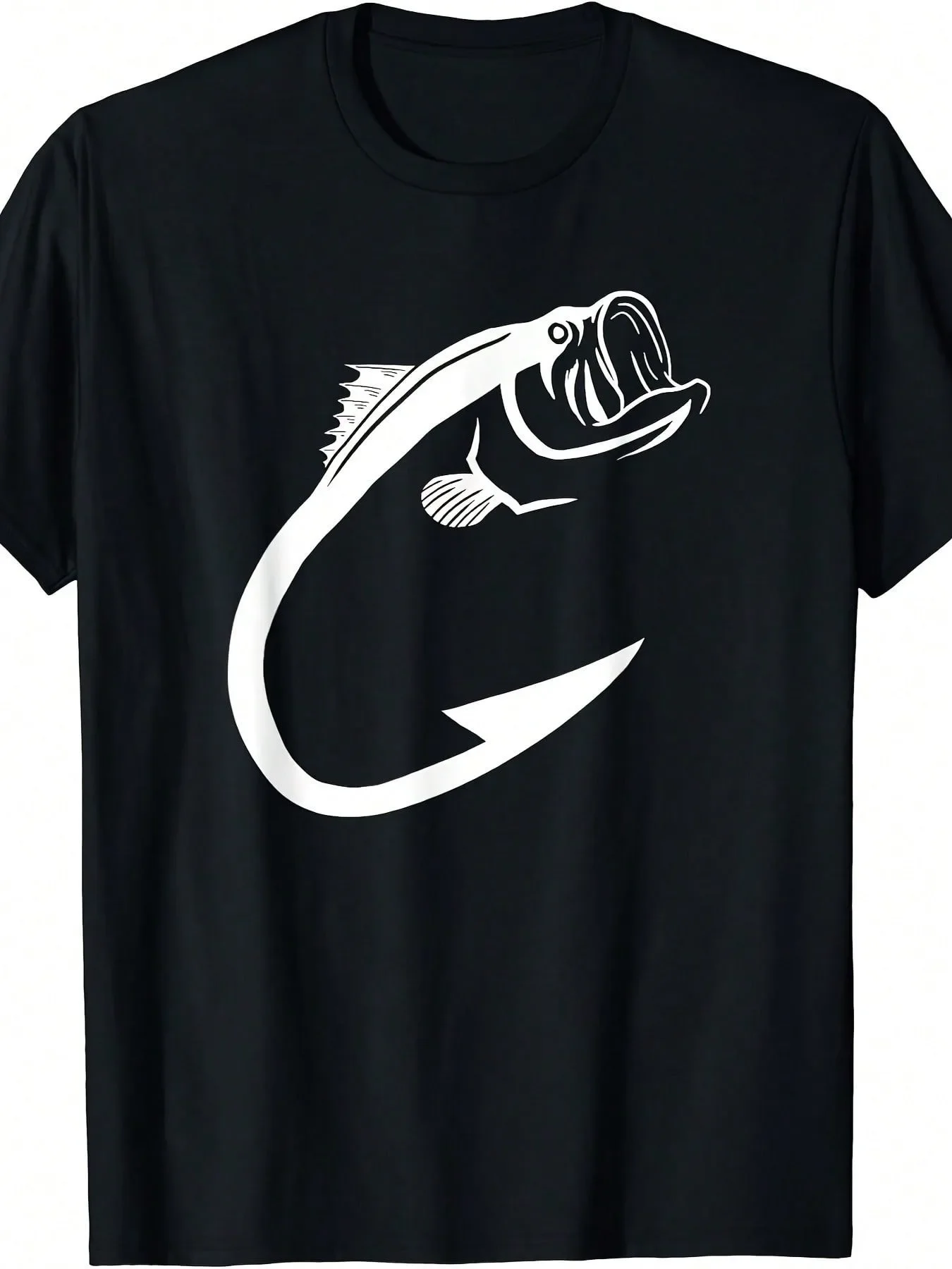 

Men's Casual Cotton T Shirt with Minimalist Fish Hook Art Soft Breathable Short Sleeve for Fishing Enthusiasts