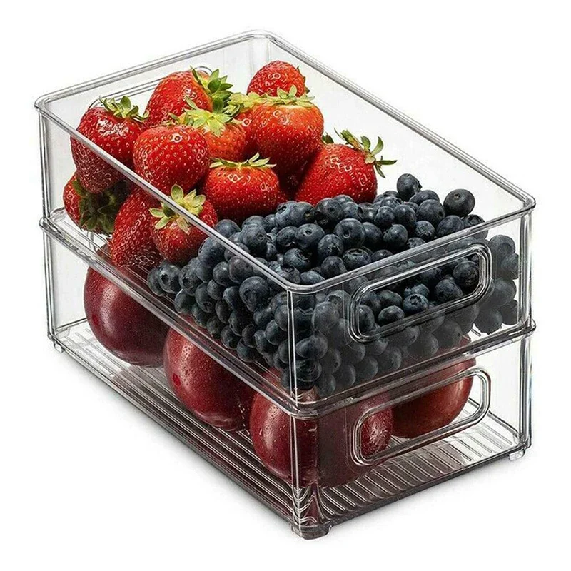 1pc Refrigerator Organizer Bins Stackable Fridge Food Storage Box With Handle Clear Plastic Pantry Food Freezer Organizer Tool