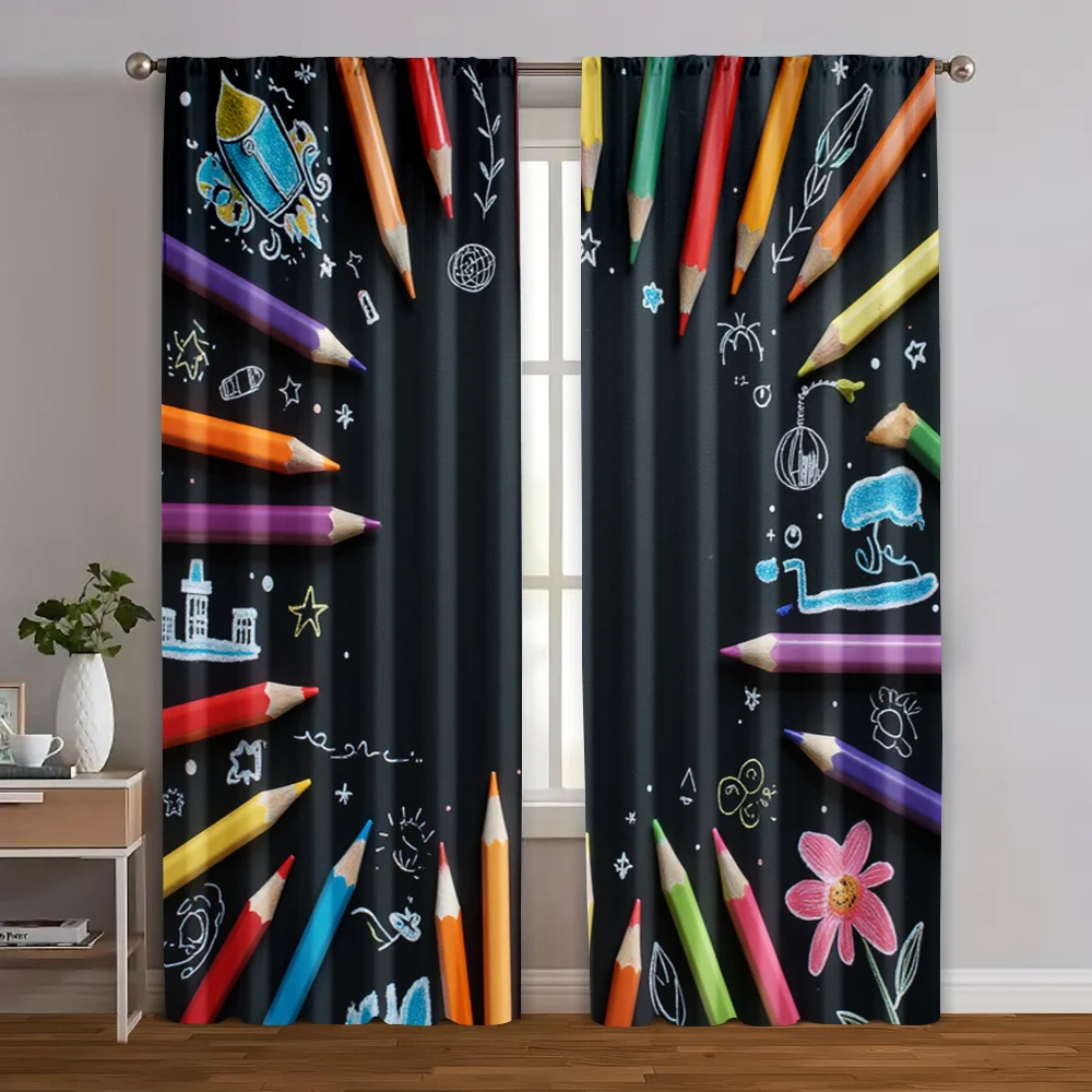 

2pcs, Curtain Cloth School First Day Machine Washable Fabric (without rod) Gifts Use for Living Room, Bedroom, Home Decor