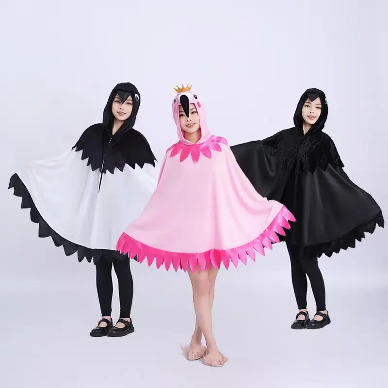 

Halloween Children Cute Boys Girls Flamingo Crow Magpie Masquerade Party Stage Animal Elegant Elf Role Play Cape Costume 2025