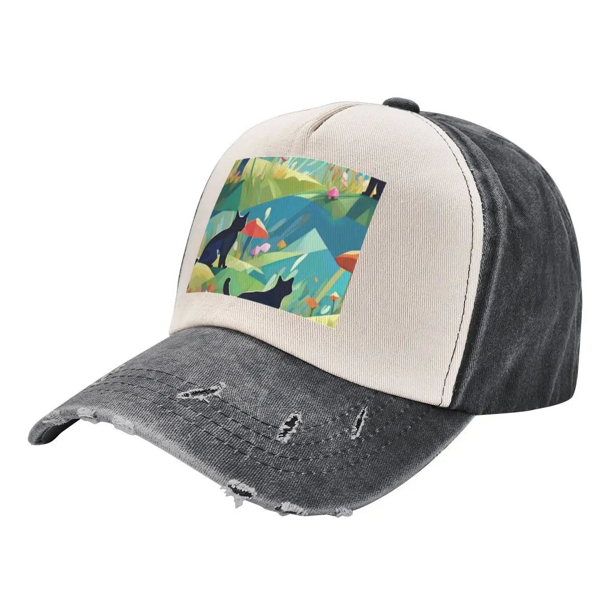 

3 black cats in field 2023 tileartwork Baseball Cap hats on offer tactical cap sun hat Cosplay Women's Hats 2025 Men's