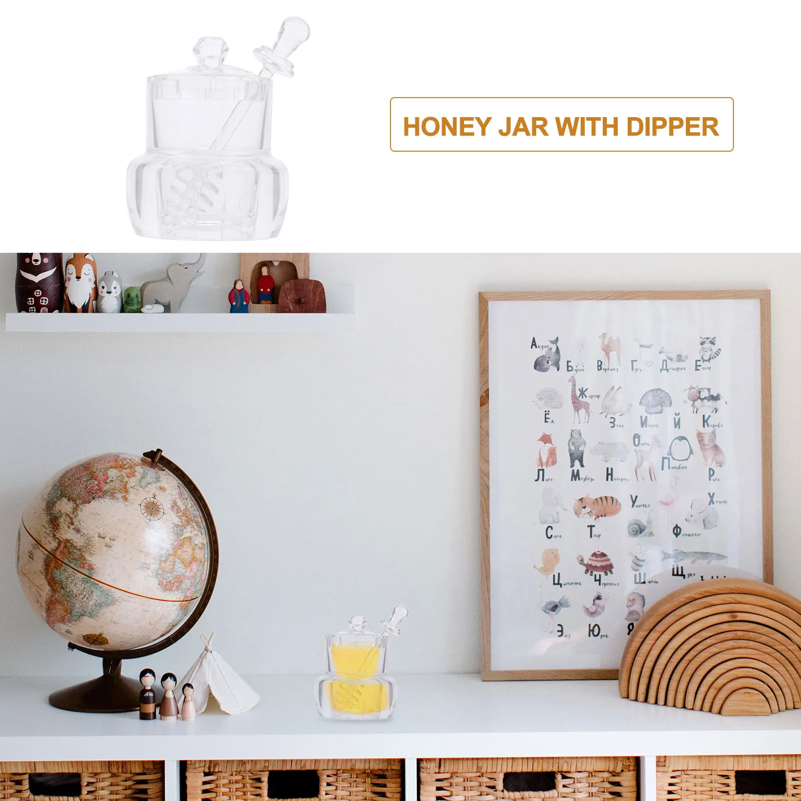 

1 set Acrylic Honey Dispenser Pot with Dipper Dispenser Kitchen Gadget Syrup Container Bottle Honey Storage Solution