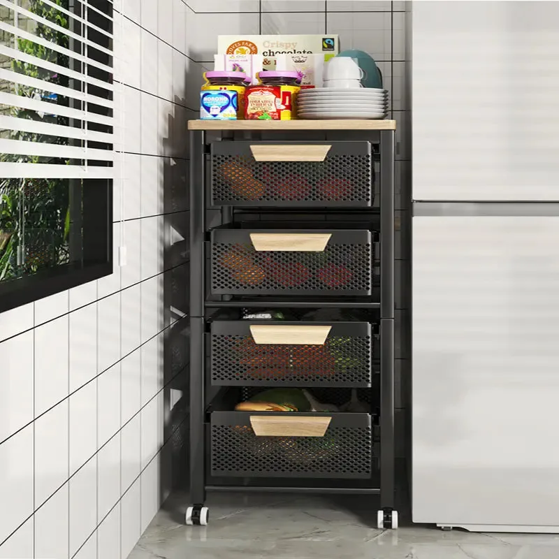 Fruits Vegetables Storage Cart Multifunctional Storage Cabinet Floor Narrow Seam Storage Baskets Pull-out Type Kitchen Furniture