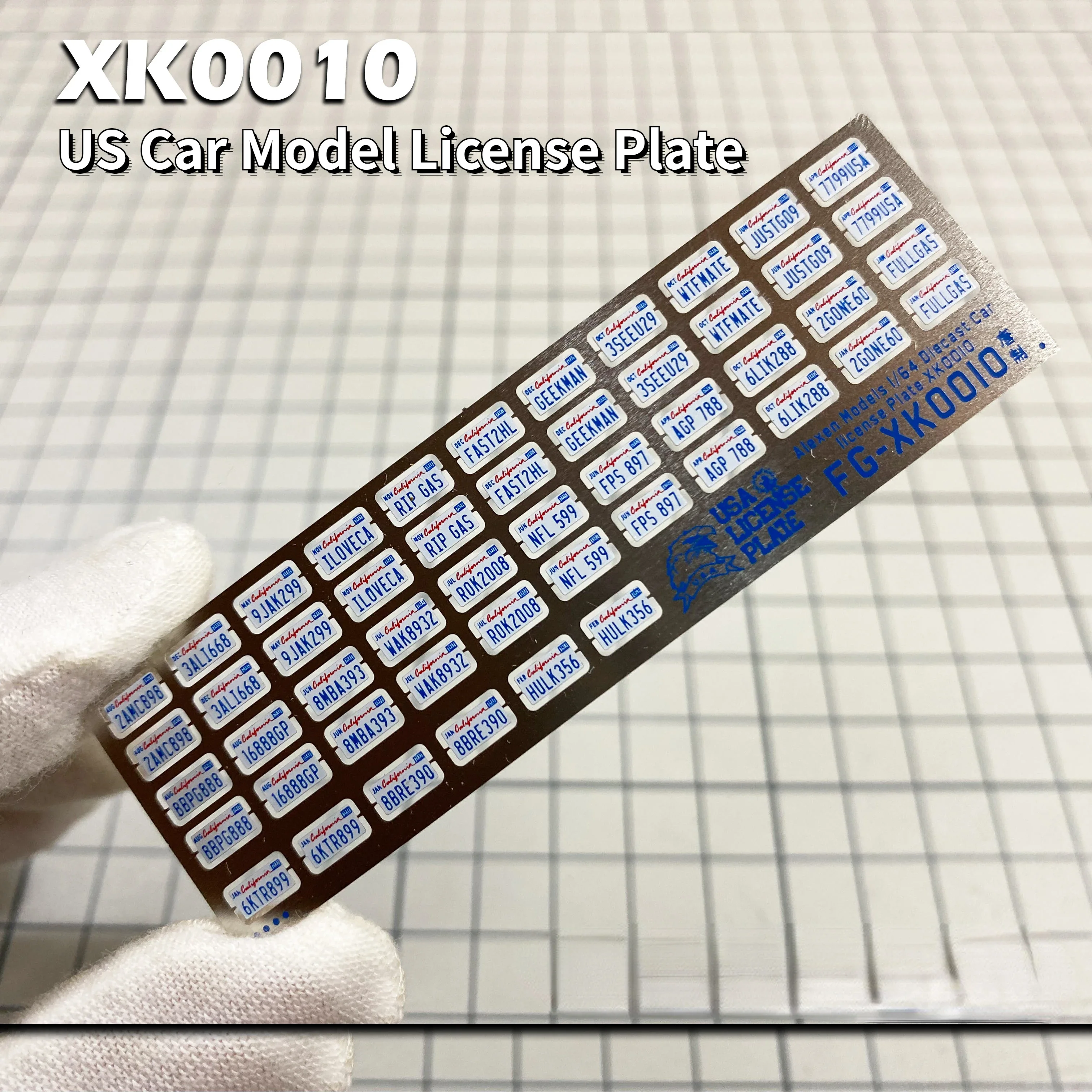 Alexen Models XK0010-XK0012 US Car License Plate 1/64 Model Car Photo-etching Parts for Model Building Tools DIY Accessories