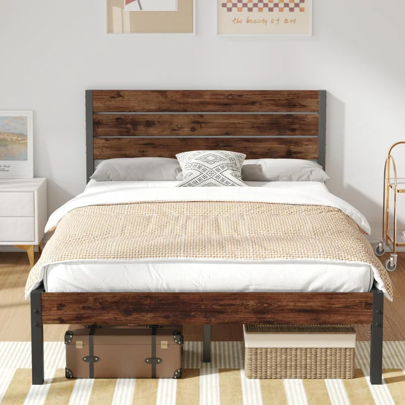 Headboard dan Footboard, rangka penuh dengan penyimpanan di bawah tempat tidur, sistem pendukung semua logam, tanpa Sprin kotak