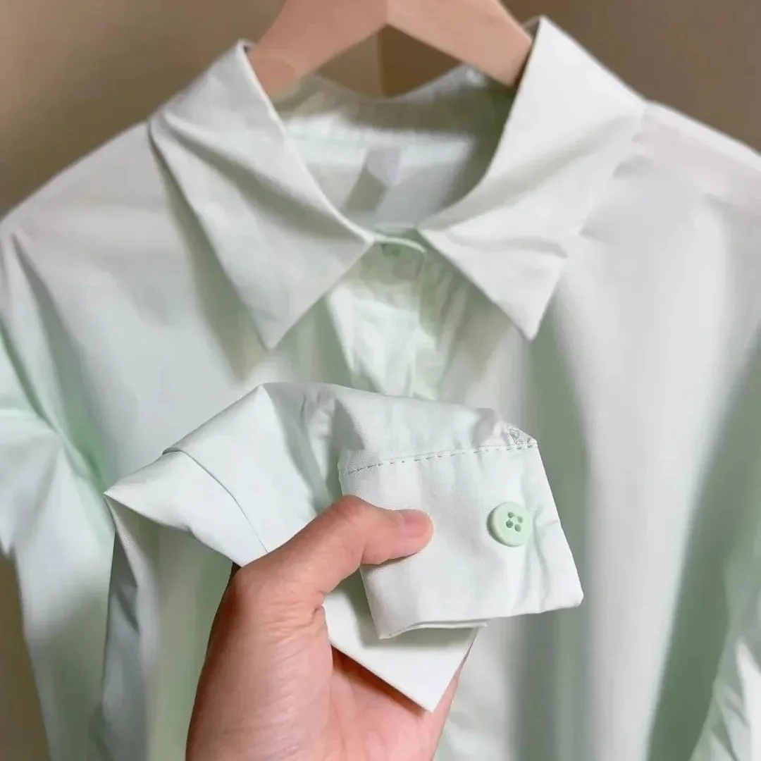 

Рубашки с длинным рукавом, женские хлопковые рубашки с рюшами и пышными рукавами на пуговицах, облегающие, в консервативном стиле, минималистичные, женские, в стиле ретро, во французском стиле, весна