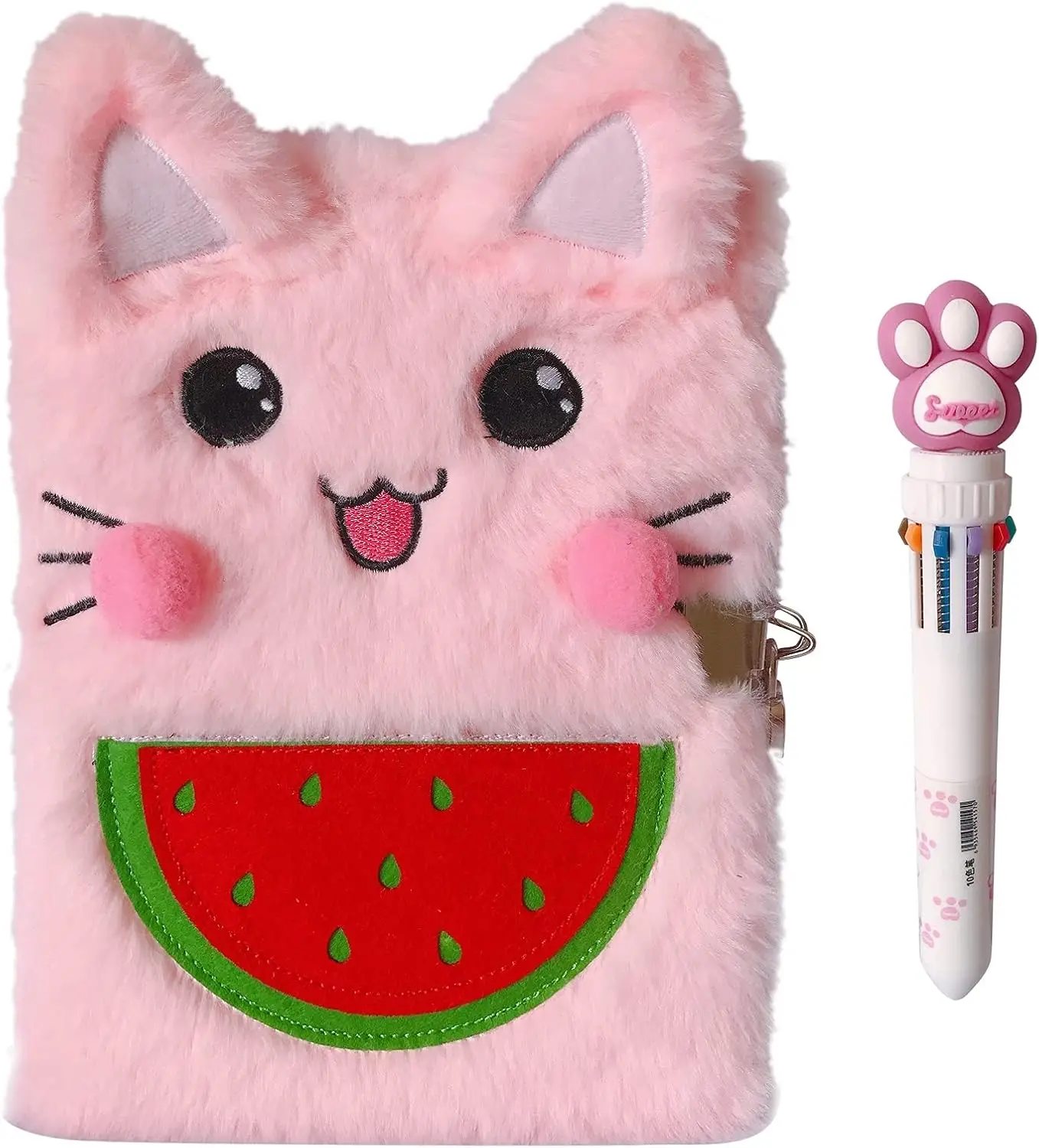 

Girls' Cat Diary with Lock & Keys, Kids Journal Notebook Set with Pen, 80 Heart Lined Pages